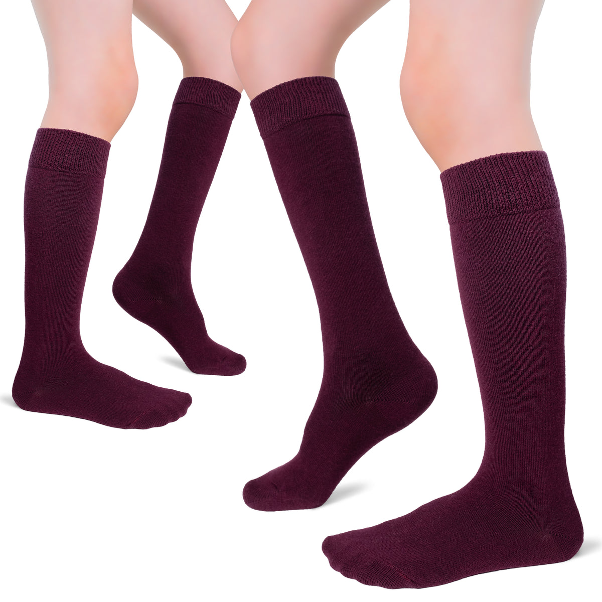 These Kids' Cotton Knee-High socks come in two pairs, with one pair being purple. Perfect for women who want comfort and style in their socks.