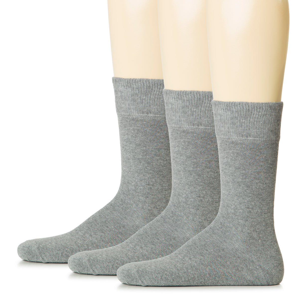 Keep your feet cozy and stylish with these three pairs of men's grey cotton crew socks.