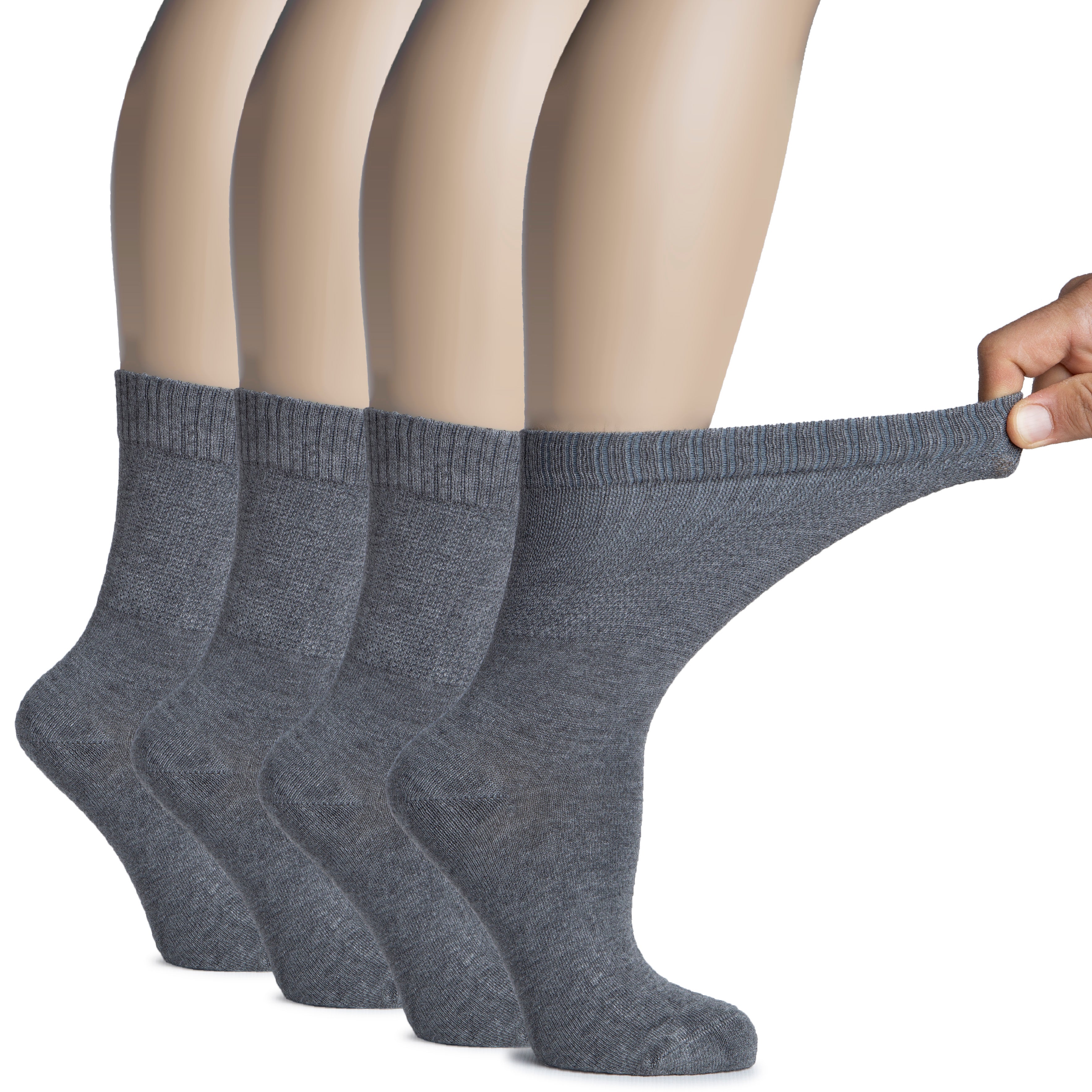 Hugh Ugoli Women's Bamboo Diabetic Crew Thin Socks With Seamless Toe, Soft Socks For Pregnant Women & Elderly People, 4 Pairs | Shoe Size: 9-12 | Light Gray New