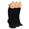 Three pairs of black Kids' Bamboo School Knee-High socks laid out on a white background for easy viewing and selection.