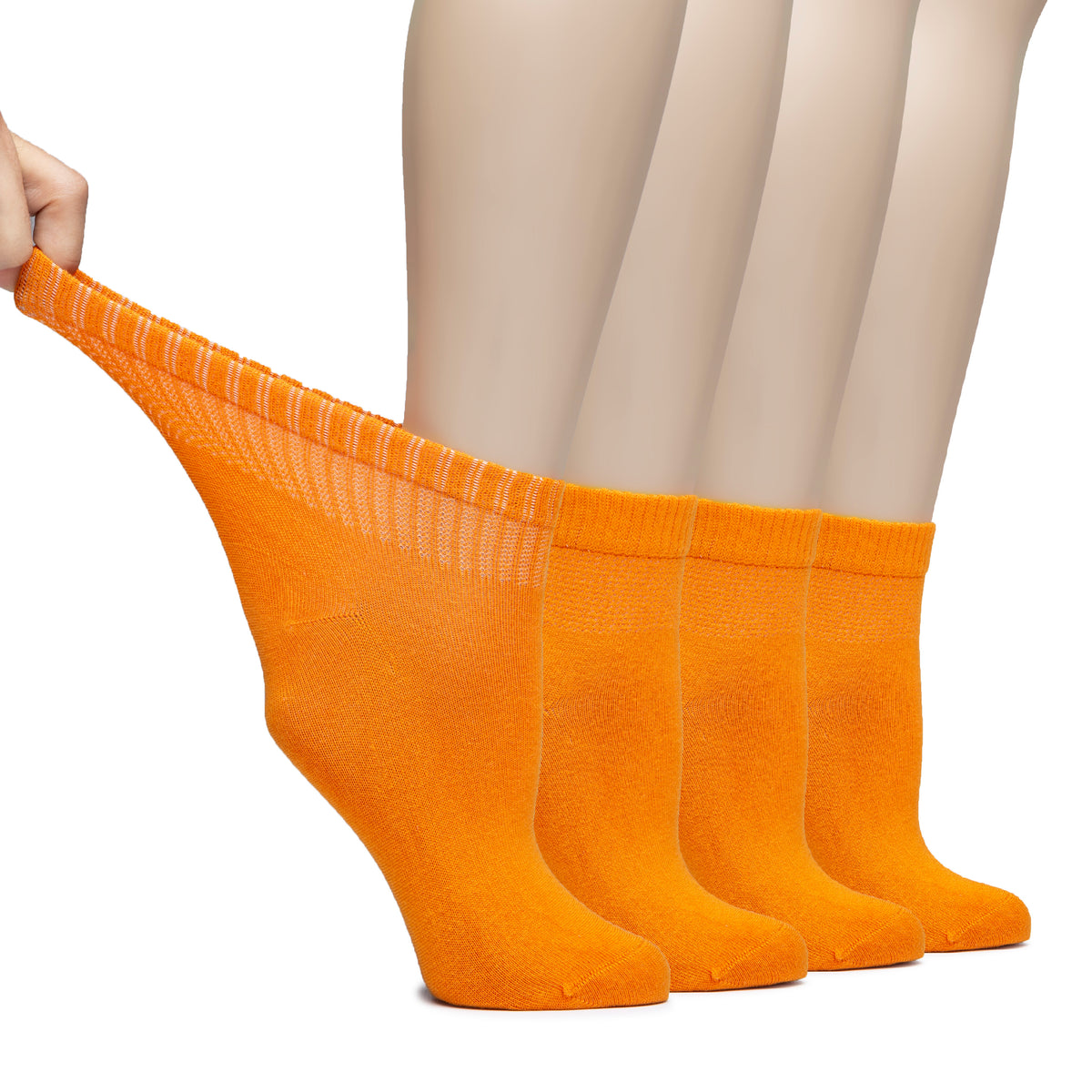 Hugh Ugoli Lightweight Women's Diabetic Ankle Socks Bamboo Thin Socks Seamless Toe and Non-Binding Top, 4 Pairs, , Shoe Size: 6-9/10-12 | Shoe Size: 10-12 | Pumpkin Orange