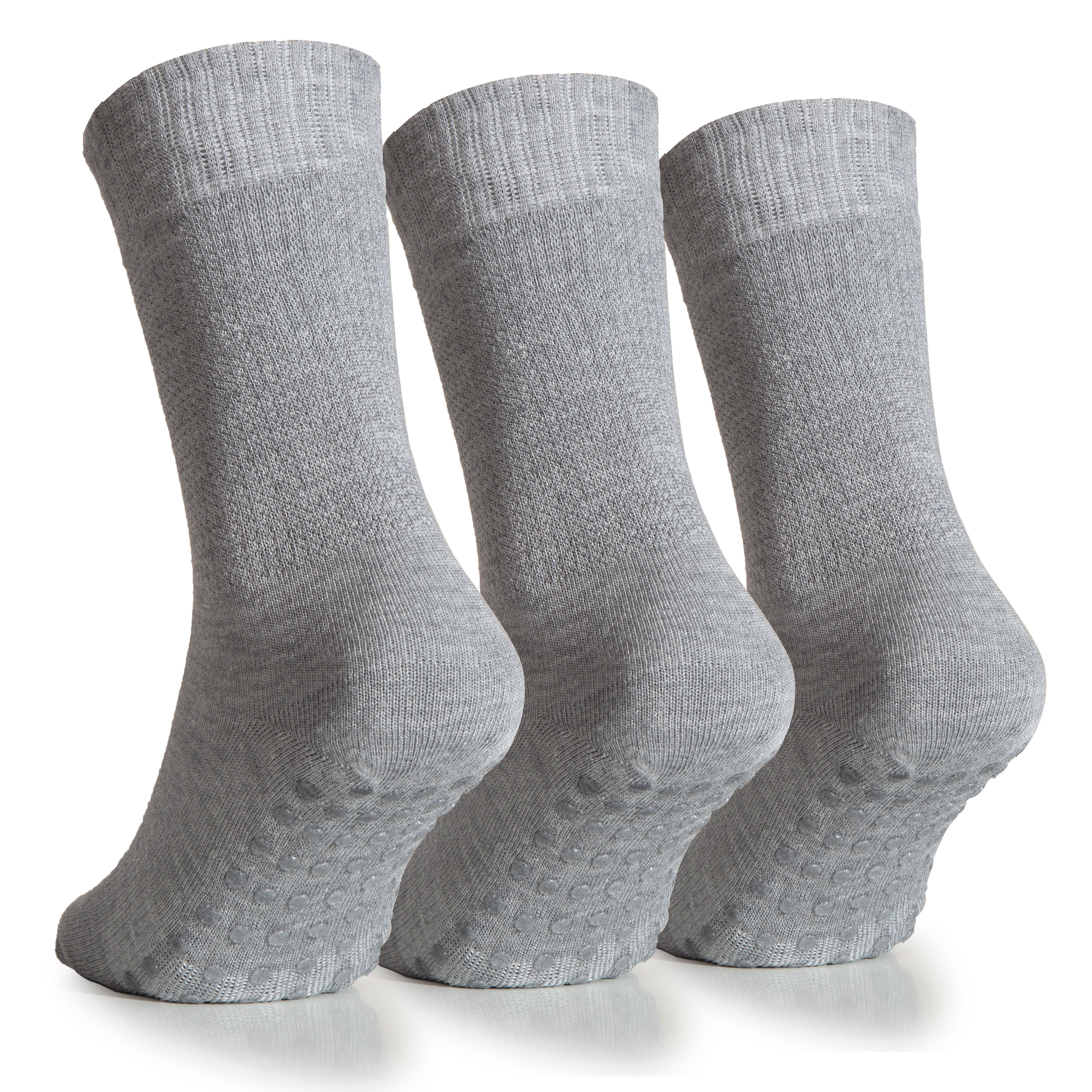  A trio of Women's Bamboo Diabetic Ankle Socks in grey, featuring Non Slip Grip, displayed on a white background.