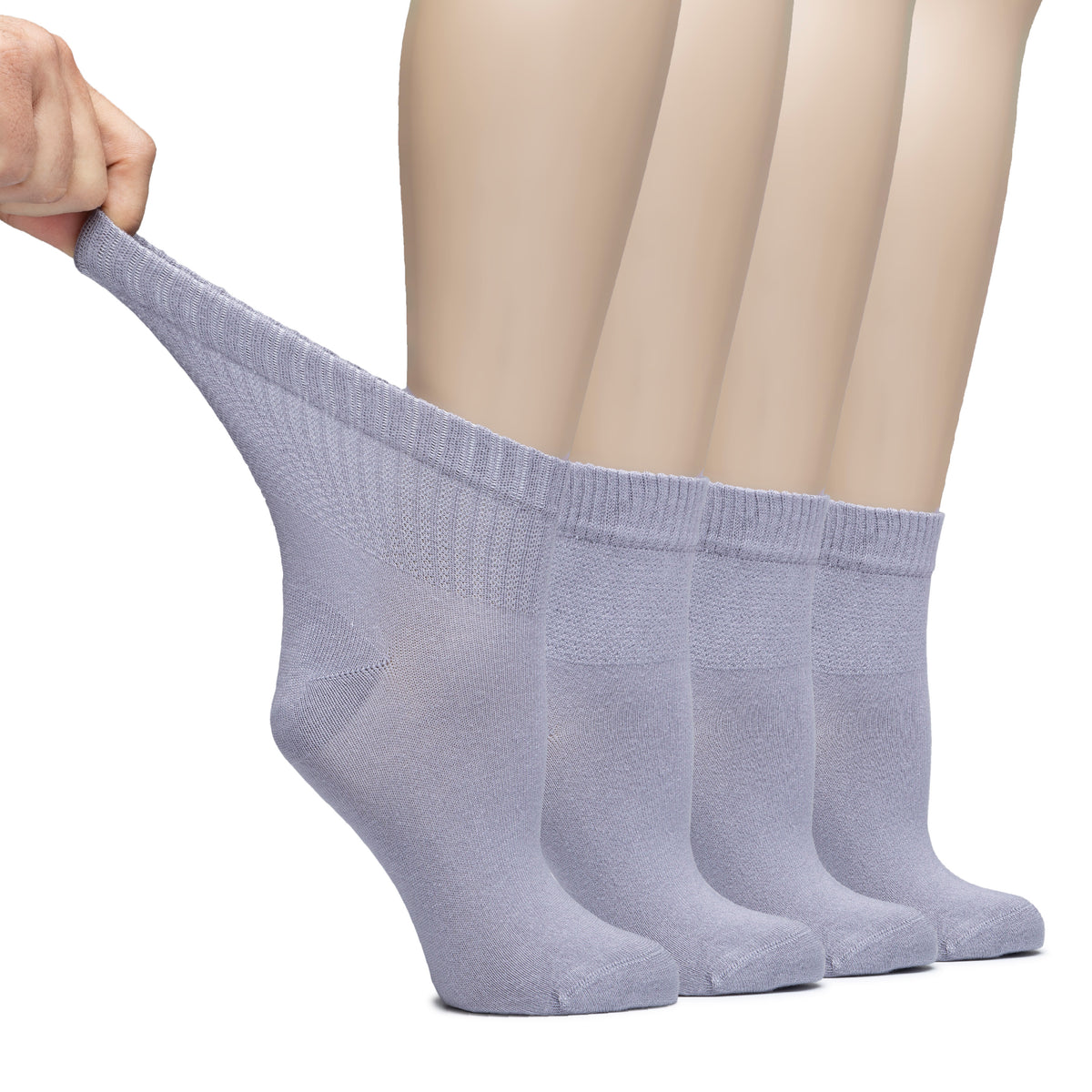 Hugh Ugoli Lightweight Women's Diabetic Ankle Socks Bamboo Thin Socks Seamless Toe and Non-Binding Top, 4 Pairs, , Shoe Size: 6-9/10-12 | Shoe Size: 10-12 | Purplish Gray