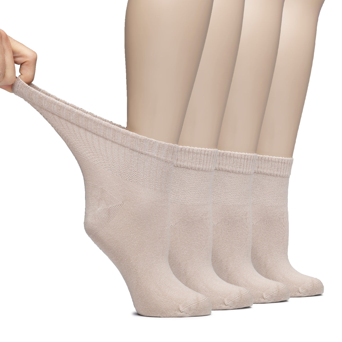 Hugh Ugoli Lightweight Women's Diabetic Ankle Socks Bamboo Thin Socks Seamless Toe and Non-Binding Top, 4 Pairs, , Shoe Size: 6-9/10-12 | Shoe Size: 10-12 | Light Beige