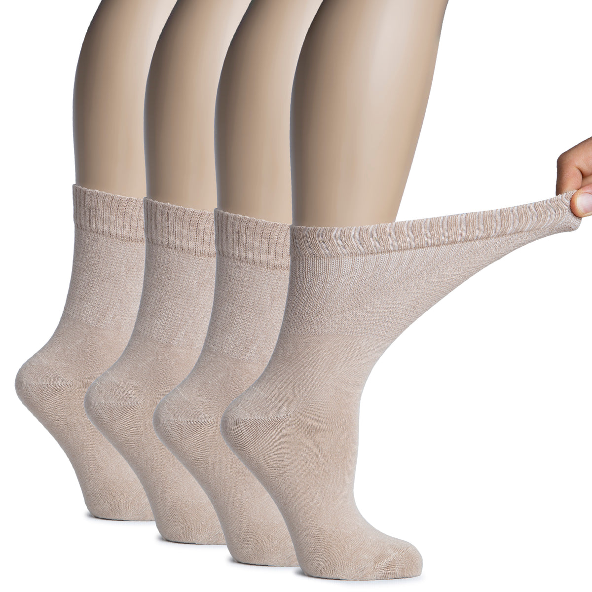 Hugh Ugoli Women's Bamboo Diabetic Crew Thin Socks With Seamless Toe, Soft Socks For Pregnant Women & Elderly People, 4 Pairs | Shoe Size: 6-9 | Gray
