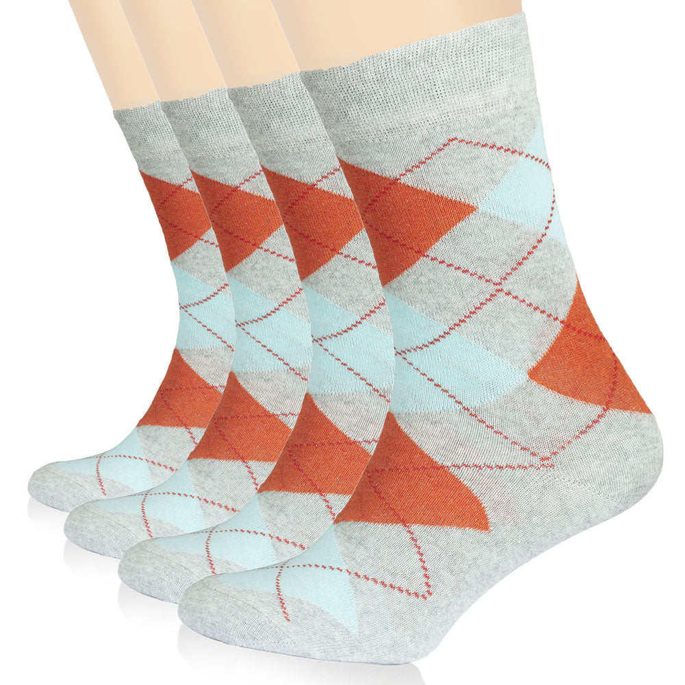 Light grey Hugh Ugoli women’s argyle cotton socks featuring a soft, breathable knit and classic diamond pattern.