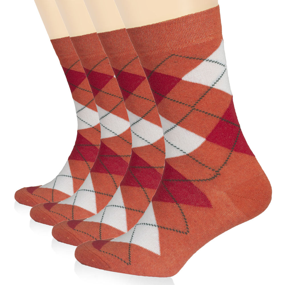 Orange women’s argyle socks by Hugh Ugoli, crafted from premium cotton with a bold autumn-inspired color palette.