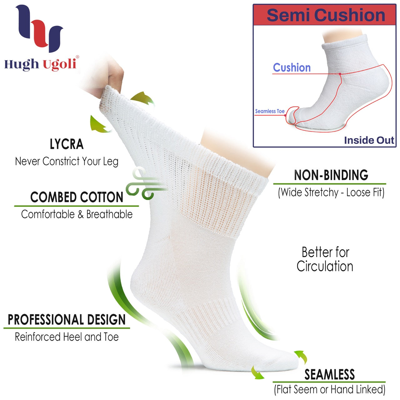 Women's Semi-Cushion Cotton Diabetic Ankle Socks, 3 Pairs