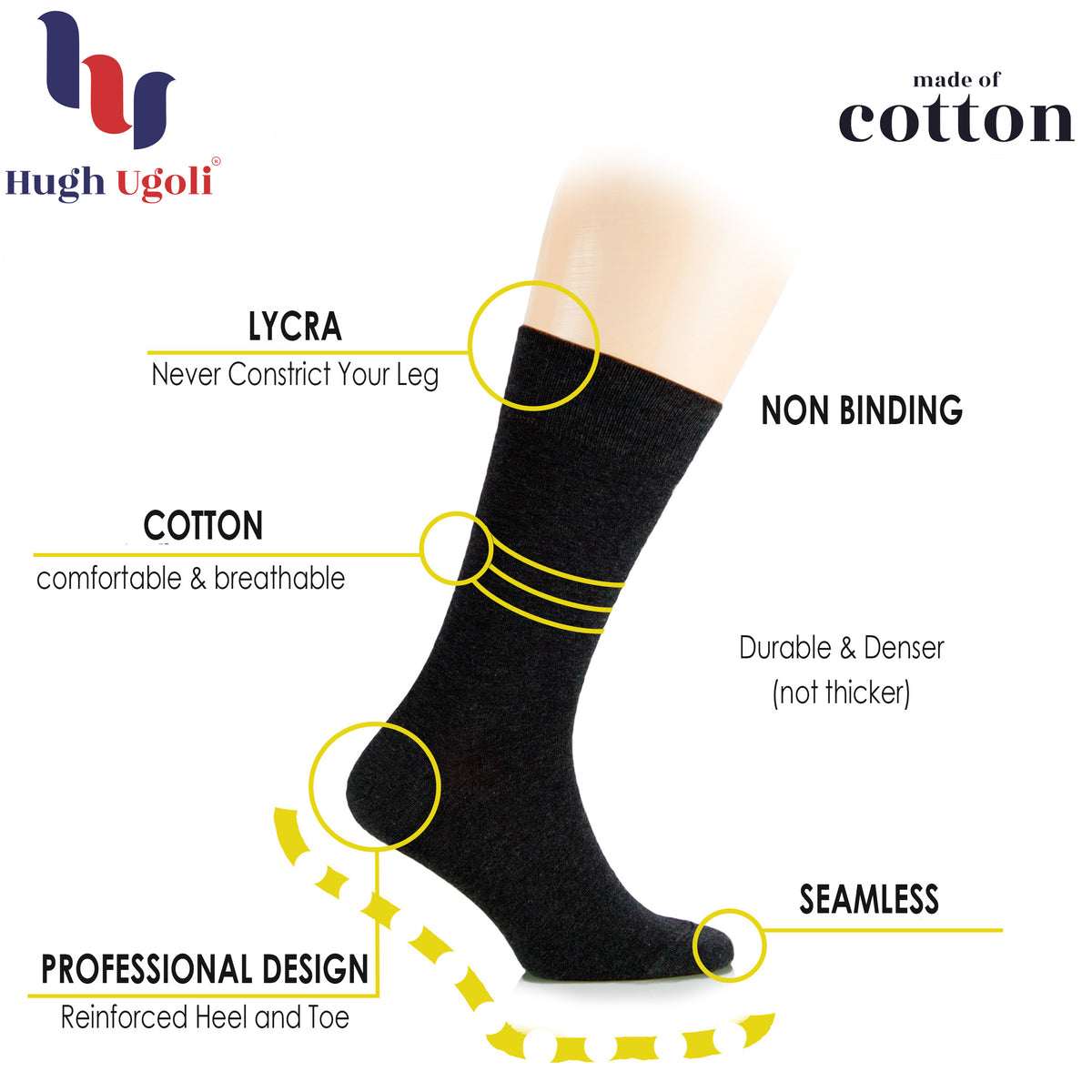 The image showcases the features of Women's Cotton Crew Socks, highlighting the use of soft and breathable cotton.